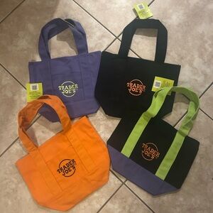Trader Joe's Reusable Tote Bag Set - Black, Orange, Purple, Green